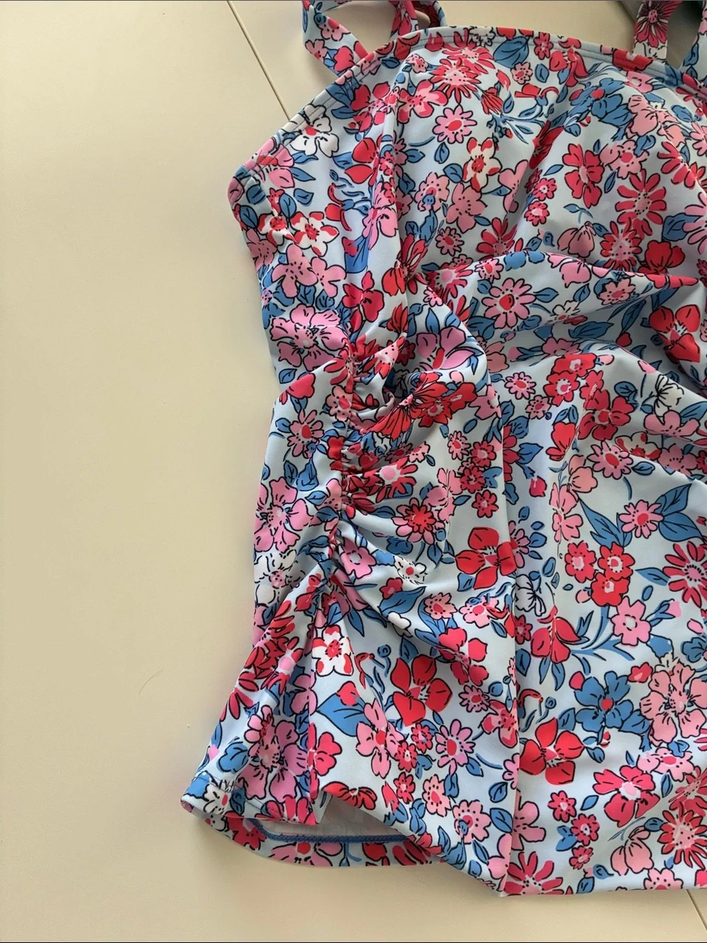 Blue Floral Tankini Set with Skirt - Women's Swimwear
